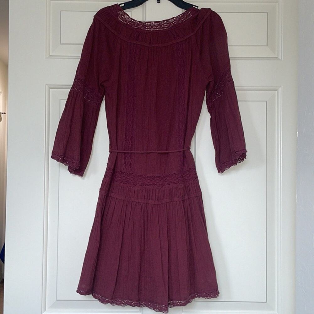 REBECCA TAYLOR La Vie Bordeaux Cotton Dress VICTORIAN EDUARDIAN RENAISSANCE - Picture 5 of 7